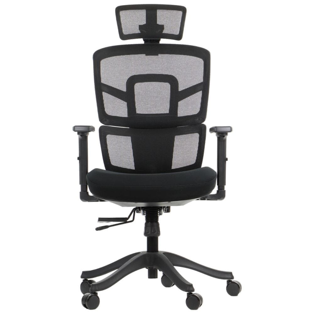 STEMA Otočná ergonomická kancelárska stolička TREX, nylonová podnož, nastaviteľné podrúčky, posuvné sedadlo (vpredu-vzadu), čierna